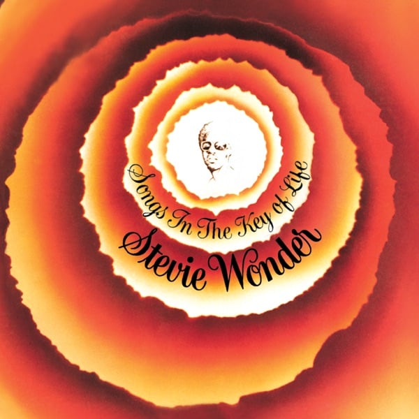 Songs in the Key of Life cover with warm concentric circles around Stevie Wonder
